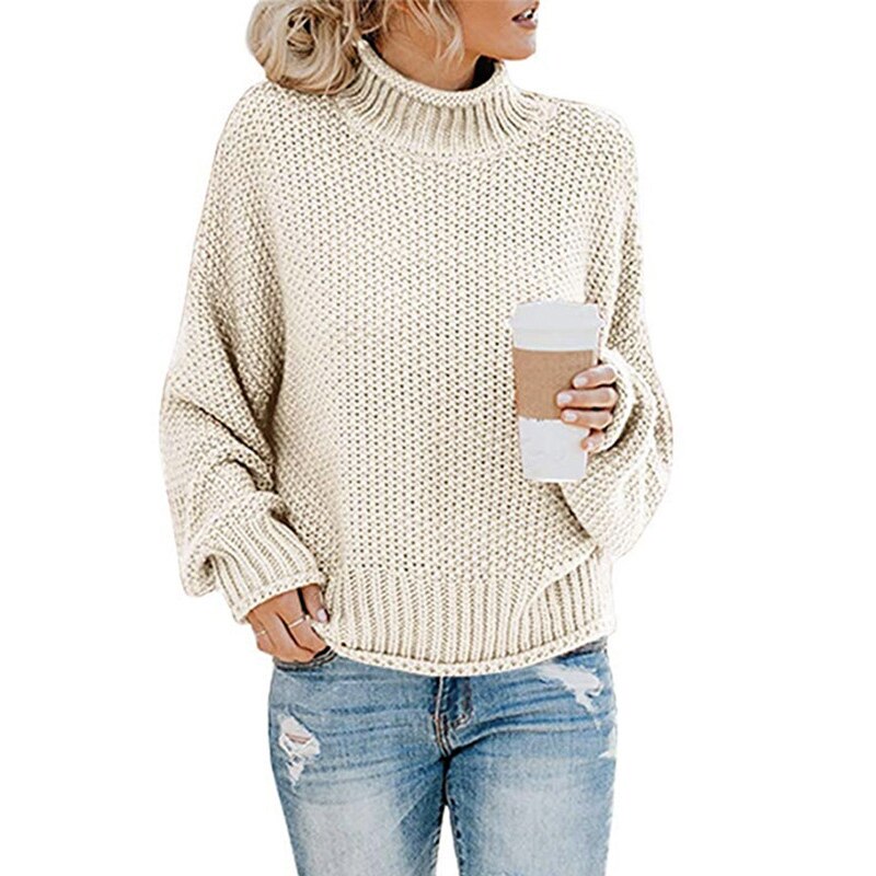 Knitted Turtleneck Warm Women's Sweater Autumn Long Lantern Sleeve Female Sweaters Winter Casual Solid Ladies Pullover