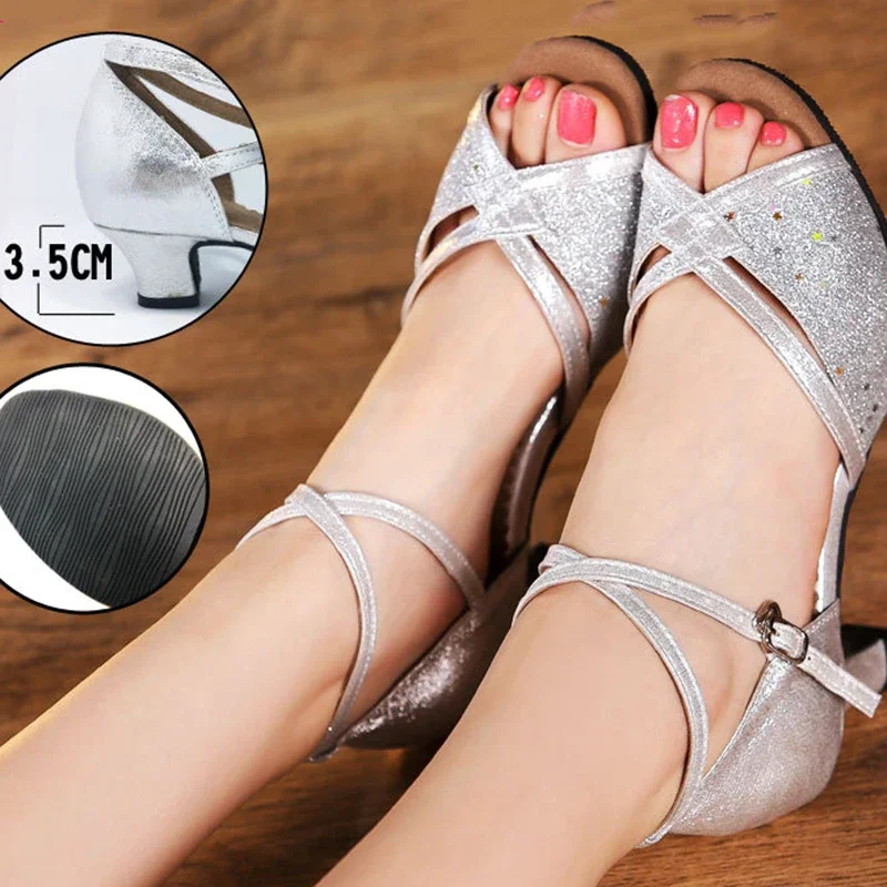 Sapatos de dança femininos de salto alto para dança de salsa de tango latino com sola macia: Rosa / 39