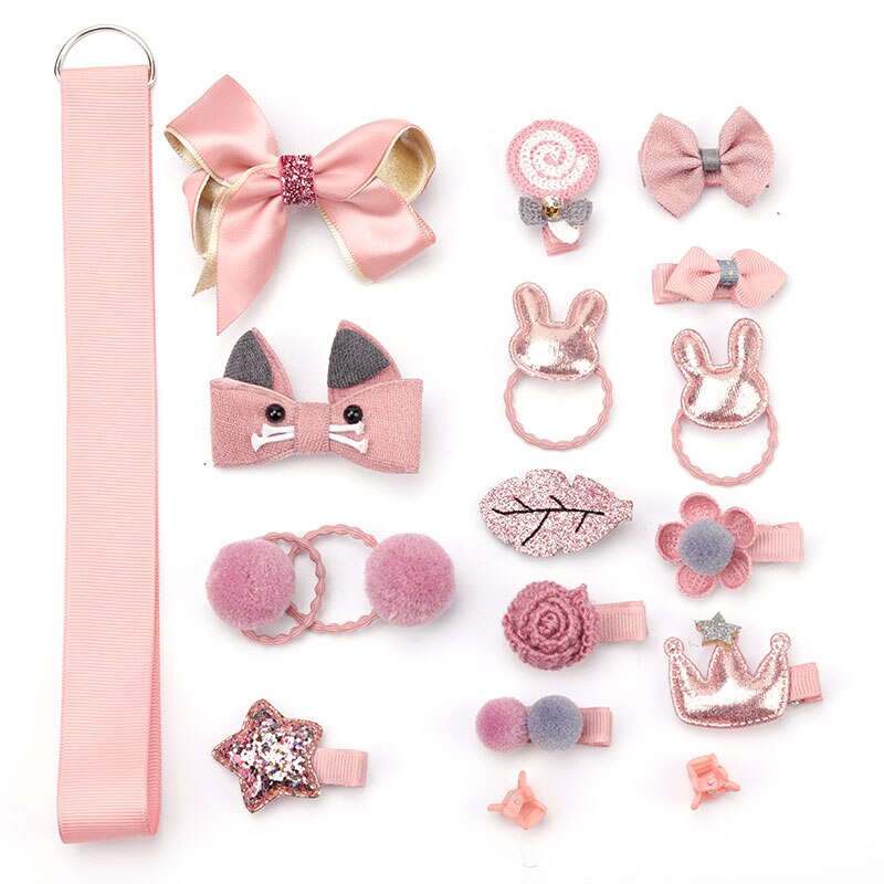 Kinderen haar clips 18 stuks set 7 kleur cute girl hoofdtooi vrouwelijke haaraccessoires baby haar ring rubberen ring touw: Powder C