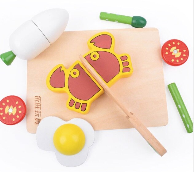 Wooden cutting fruit kitchen toy Food Toys Fruit Fish Vegetable Blocks Montessori preschool educational toy kids Birthday