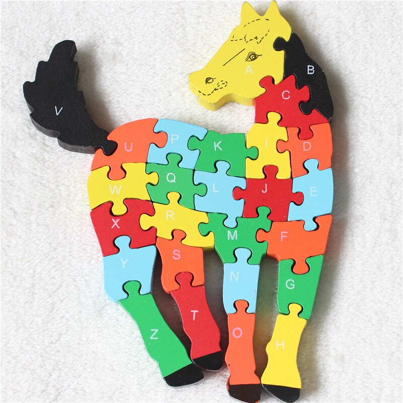 Wooden 3D Jigsaw Educational Toys Animals Elephant Cow Dinosaur Puzzle Wood Toys Kids Numbers Alphabetic Letters Learning Toys