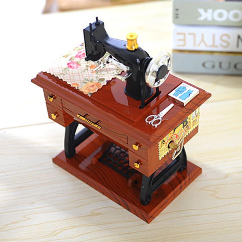 Vintage Music Box Mini Naaimachine Stijl Mechanische Tafel Decor