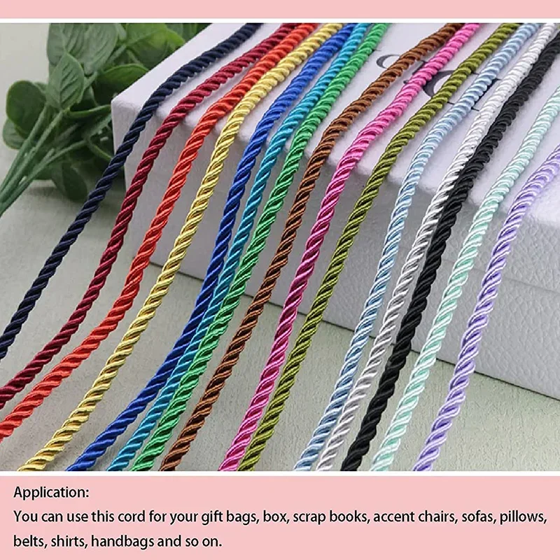 Corde en soie tressée à 3 plis de 5/10M, corde torsadée de 5mm, cordon torsadé en Polyester, garniture tressée, corde torsadée pour décoration artisanale de bricolage
