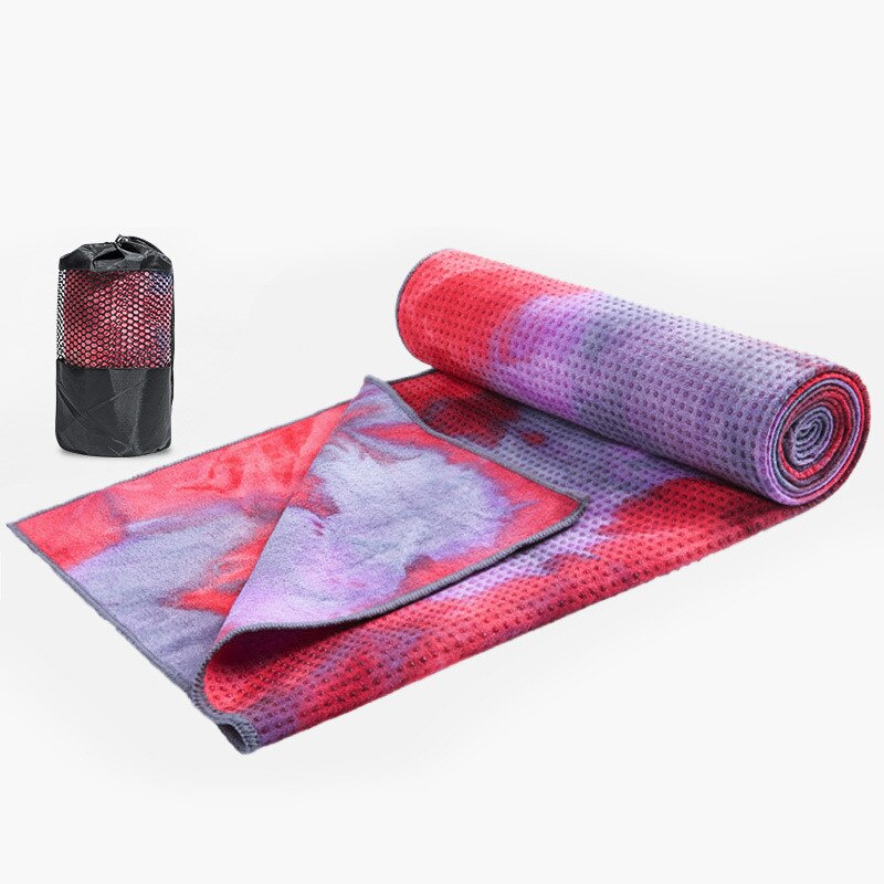Yoga håndklæde silikone prikker slipsfarve trykt mat yoga håndklæde skridsikker superabsorberende mikrofiber yoga håndklæde med bærepose: Lilla
