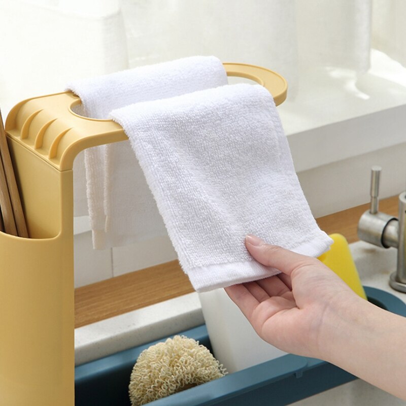 Retráctil rejilla para escurrir para fregadero de cuatro-Perchero de almacenamiento con gancho con trapo titular palillo jaula accesorios de cocina