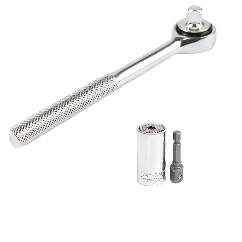 Jeu de douilles à cliquet, clé universelle, clé universelle, adaptateur pour perceuse électrique multifonctionnel, outils à main de voiture Kit de réparation, tournevis 7-19mm