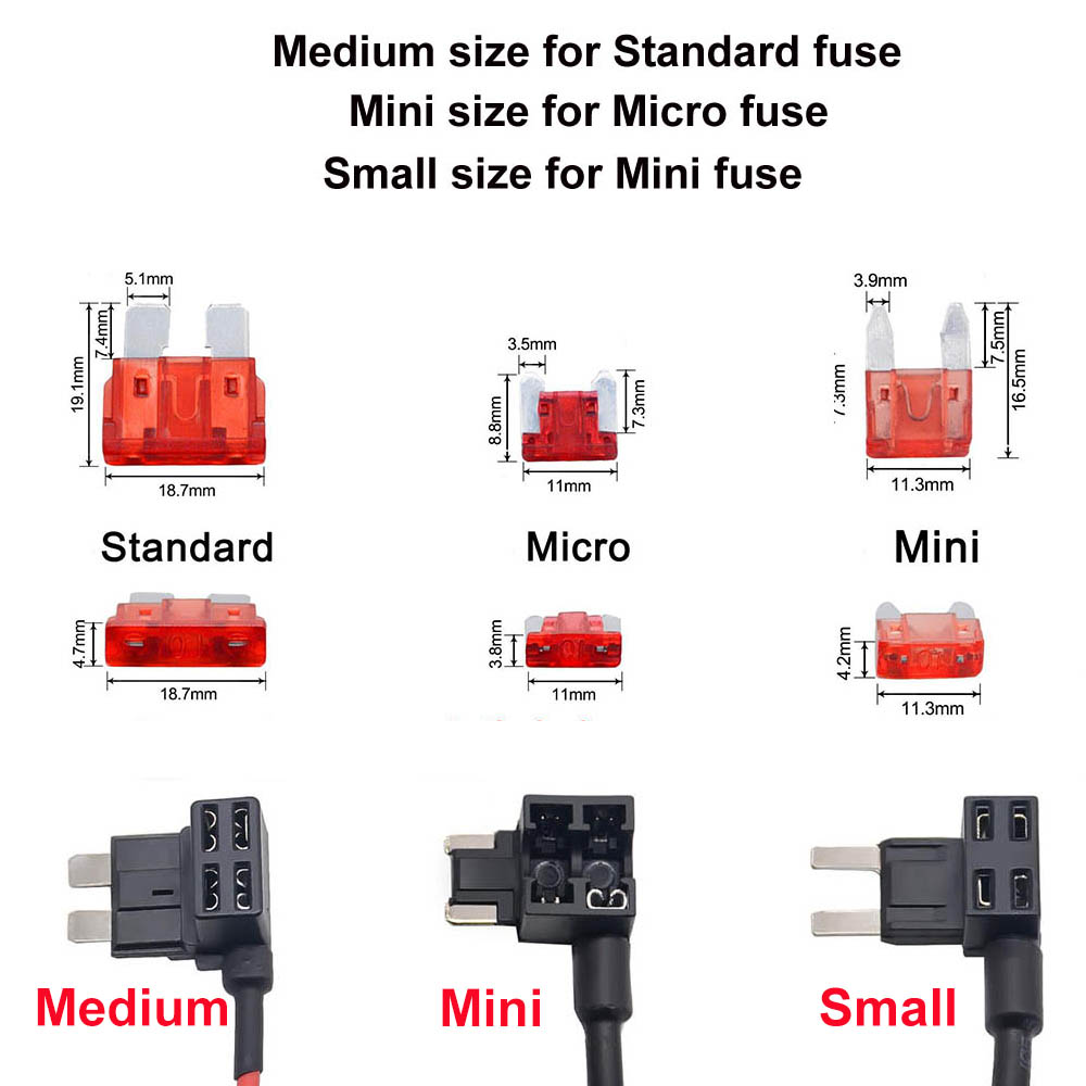 12V MINI SMALL MEDIUM Size Car Fuse Holder Add-a-circuit TAP Adapter with 10A Micro Mini Standard ATM Blade Fuse