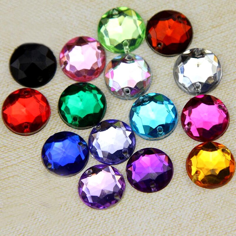 7 Maten Gemengde Kleuren Crystal Naai Rhinestones Ronde Afkanten Plaksteen Acryl Naaien Steentjes Voor Trouwjurk B0663