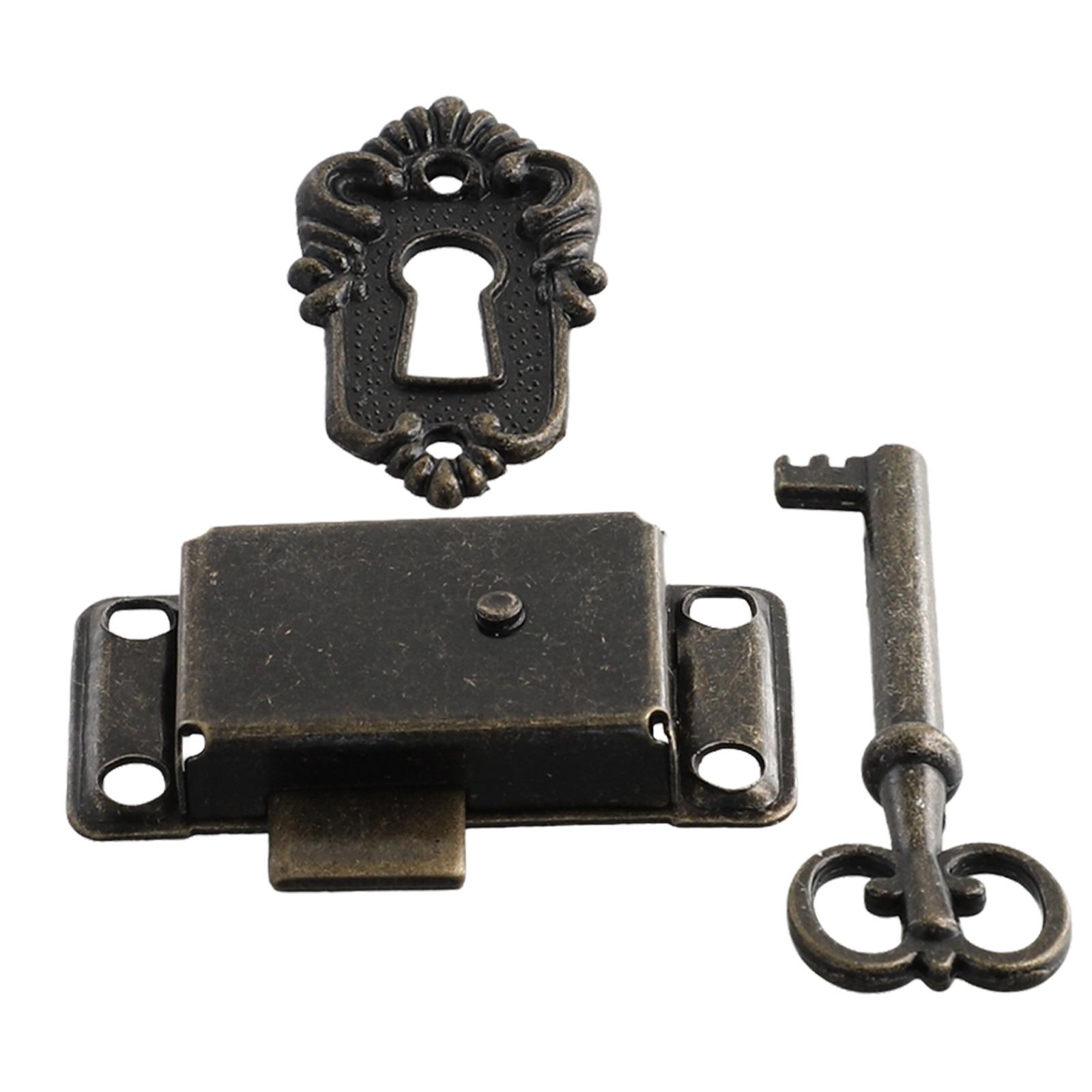 3pcs Antique Door Lock Drawer Jewelry Box Cabinet Wardrobe Cupboard Door Lock Set Lock Body Key Decorative Sheet Home Hardware