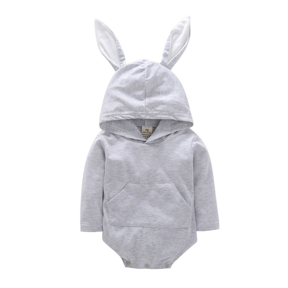 Pelele de manga larga para bebés y niños recién nacidos, mono bonito con Orejas de conejo, algodón cálido para Otoño e Invierno de 0 a 2 años: Gris / 24 meses