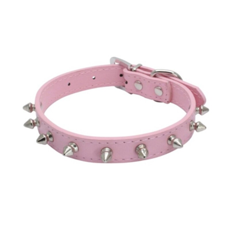 Huisdier Honden Halsbanden Pitbull Bulldog Verstelbare Kraag Hals Collare Riet Leer Klinknagel Spiked Puppy Ketting Bezaaid: Pink / XS