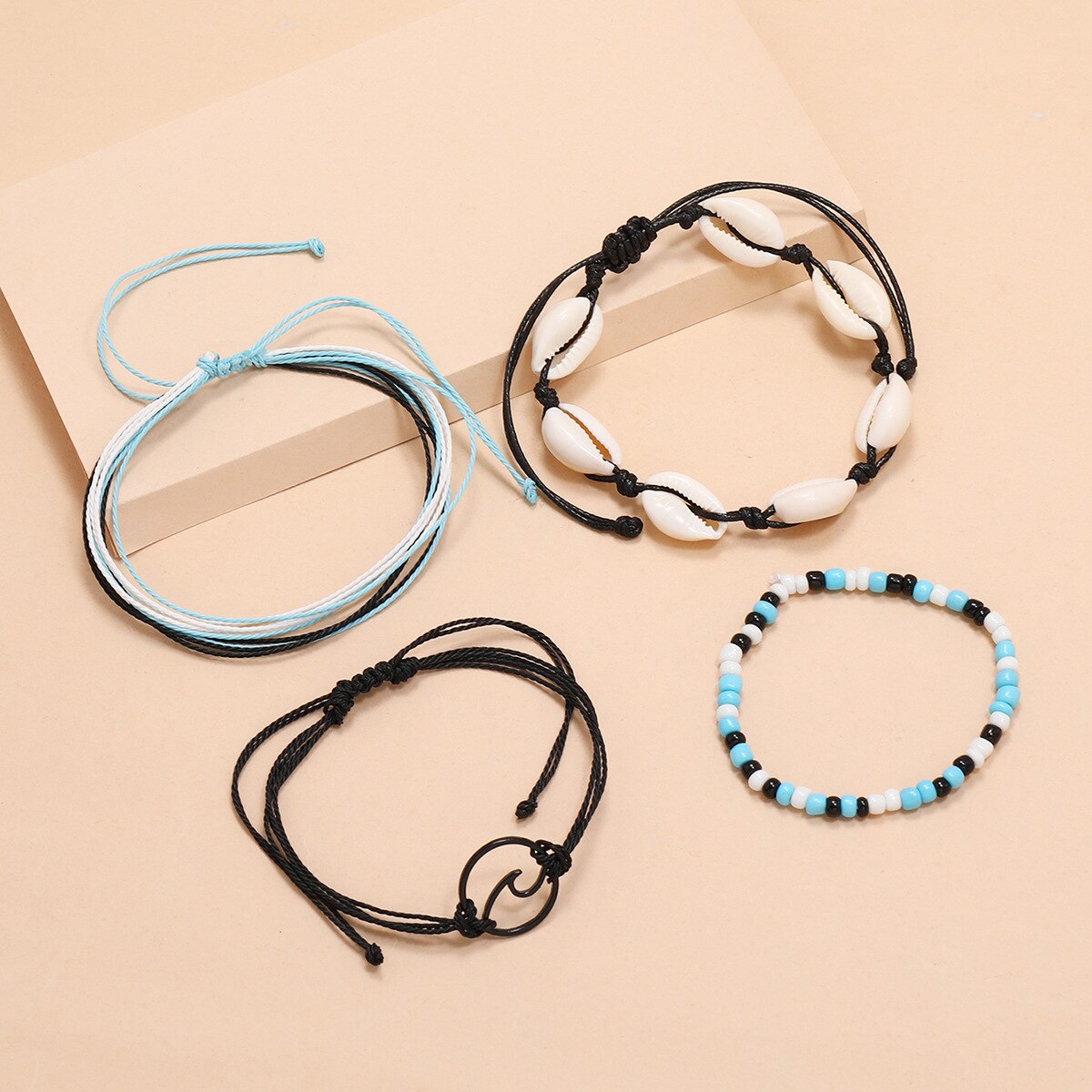 Bohemen Zwarte Golven Enkel Armband Set Voor Vrouwen Shell Rijst Kraal Ketting Op Voet Enkelbandje Vrouwelijke Boho Zomer Sieraden