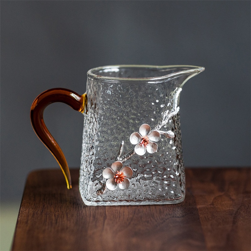 Grande théière japonaise en verre avec poignée, résistante à la chaleur, tasse à thé créative en verre de prunier 3D, motif marteau Transparent, Chahai