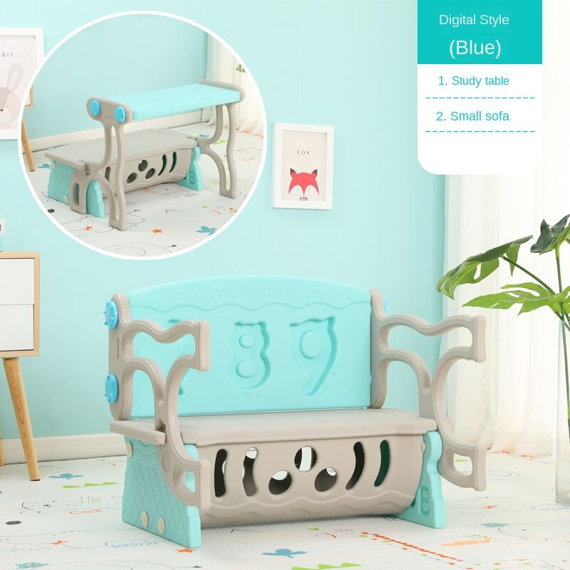 Kindergarten Multifunctional Plastic Study Table Combination Locker Three Inone Children Baby Dining Table Chair Stool Storage: 789Blue