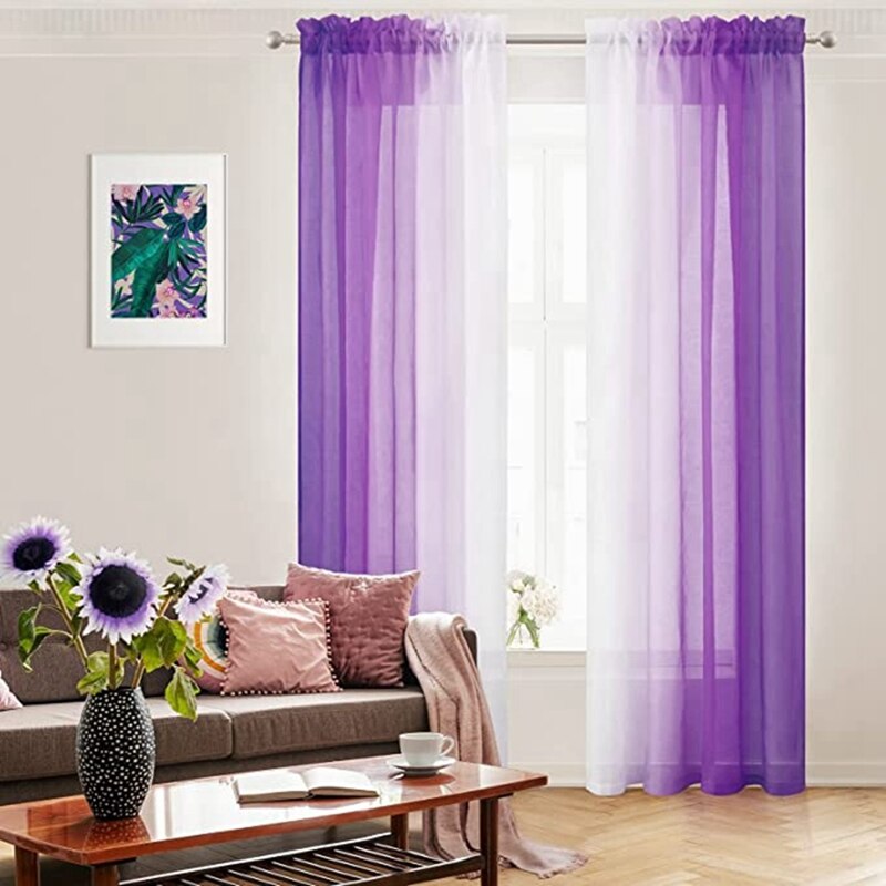 Praktische 2 Pcs Sheer Ombre Gordijnen 52X84 Inch Gradiënt Gordijnen Semi Sheer Voile Gordijnen Staaf Pocket Raam Gordijnen voor Kamer
