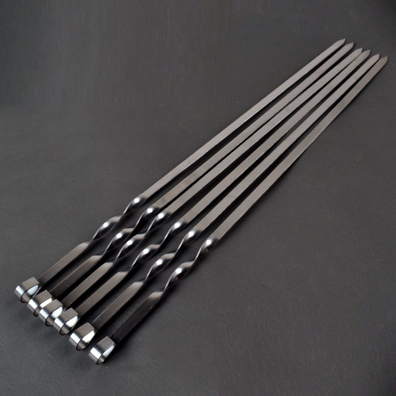 21.6 '' 55cm rustfrit stål grillspydspidser bbq-gafler nålesæt håndtag kabob spyd flade tunge lange campingværktøjer
