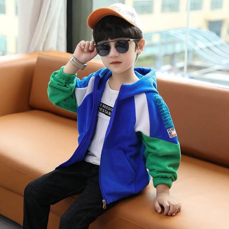 Capispalla per bambini primavera cappotto in pile per maglione Soft Shell con cappuccio per ragazzi scuola media pile polare per giacca abbigliamento per bambini: green / 4T