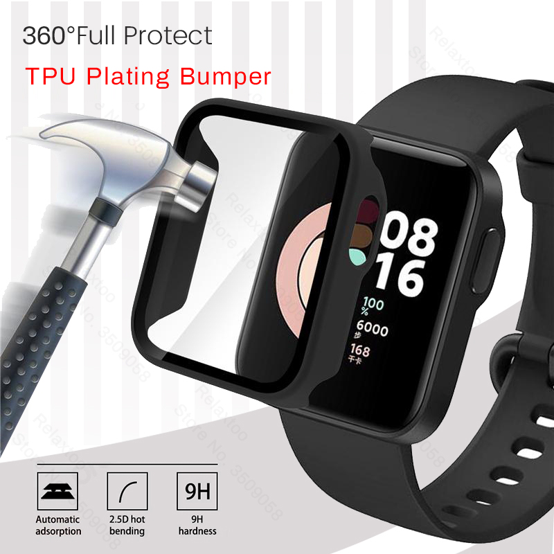 360 ° pełna ochrona poszycie TPU zderzak Screen Protector Case dla Xiaomi Redmi Mi zegarek Lite światło inteligentne akcesoria, nie szkło