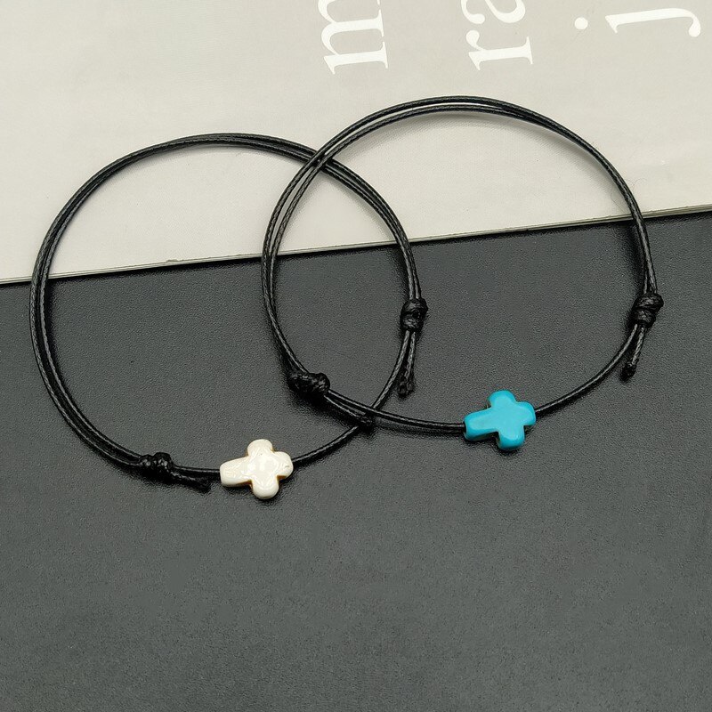 2 uds pulsera de bendición cruzada hecha a mano cordón rojo negro cuerda de cera pulseras de pareja para Mujeres Hombres
