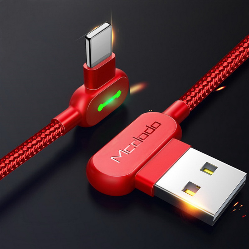 Cabo usb mcdodo de 1.8m para celular, fio com led para carregamento rápido e dados para iphone x, 8, 7, 6, 5, 6s cabo carregador para iphone 11, pro, xs max, xr, x: Vermelho / 0.5m