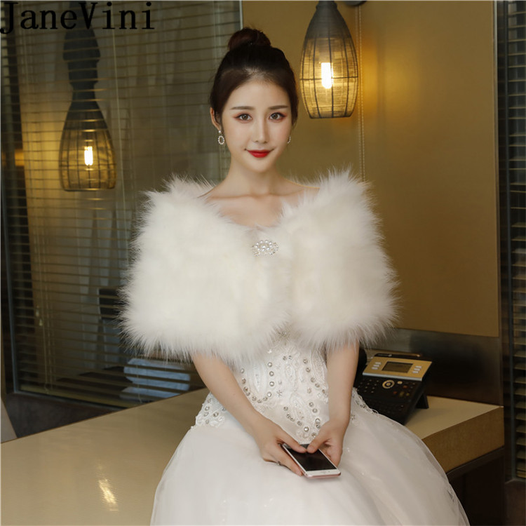 JaneVini Winter Lässig Anlass wickeln für Frauen Pelz Bolero Hochzeit Faux Pelz Stola Umhänge Perlen Stift Braut Schal Boleros De novia