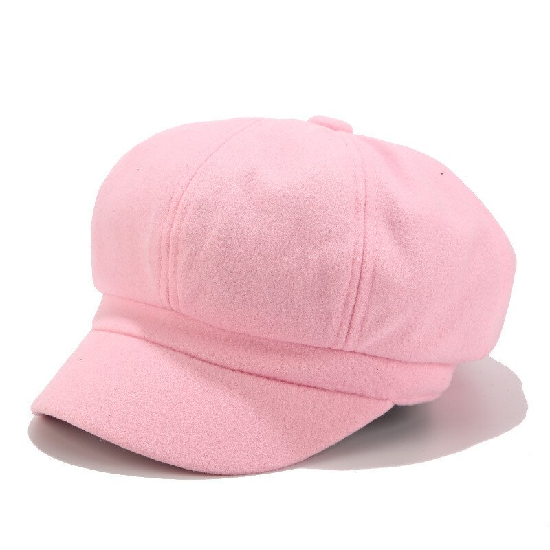 Boina para Mujer Otoño Invierno gorra octogonal estilo artista pintor quiosco gorras negro gris boina sombreros planos Sombrero Mujer # L20: Pink 