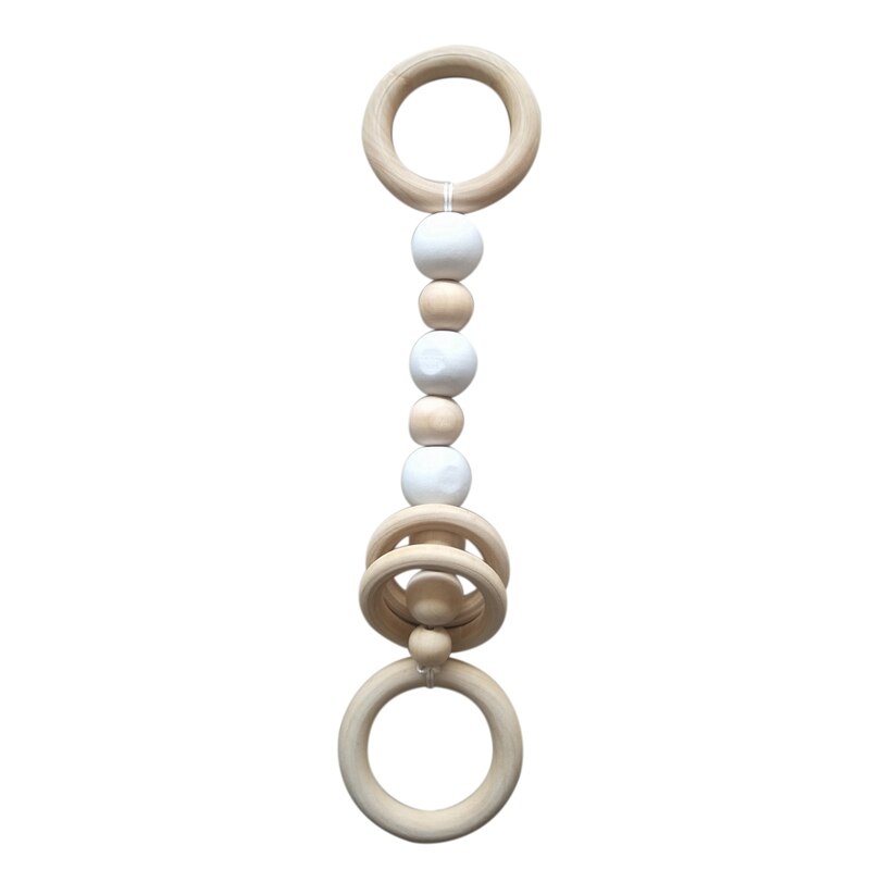 3Pcs Holz Ring Baby Beißring Aktivität Spielen Gym Perlen Tier Anhänger Rasseln Baby Spielzeug Schutz Sensorischen Spielzeug