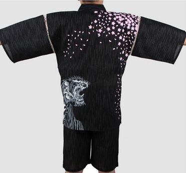 Hommes 100% coton Yukata Kimono costume hommes japonais traditionnel pyjamas ensemble été japonais Style peignoir avec short 050401: 2 / XL