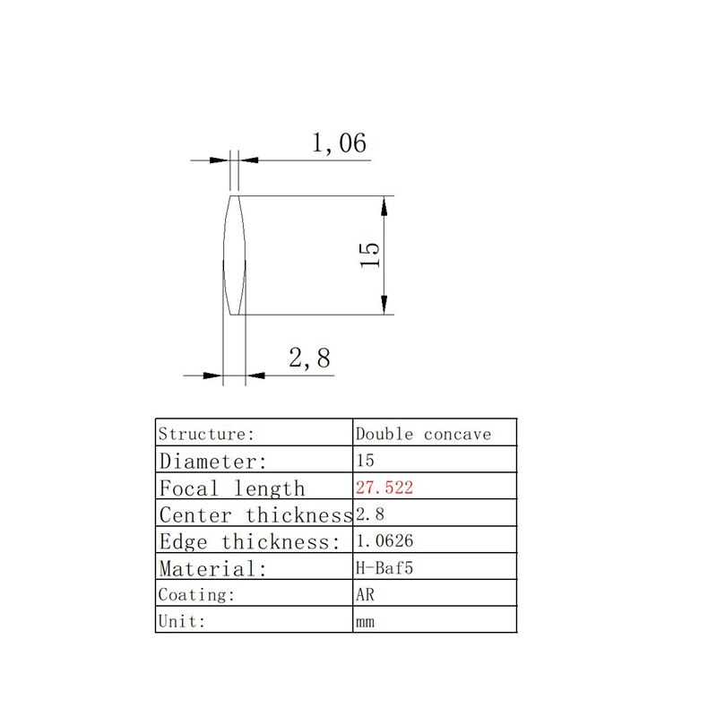Double Convex Lens Diameter 15mm Focal Length 27.522mm Optical Lens Glass Lens Optical Glass H-Baf5