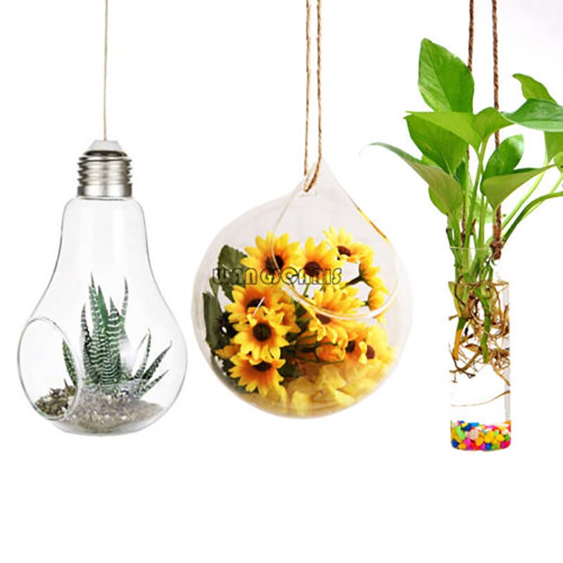 Jarrón colgante de flores para jardín, maceta de cristal, contenedor de plantas, decoración de en casa, para boda, macetas colgantes creativas, 1 ud.
