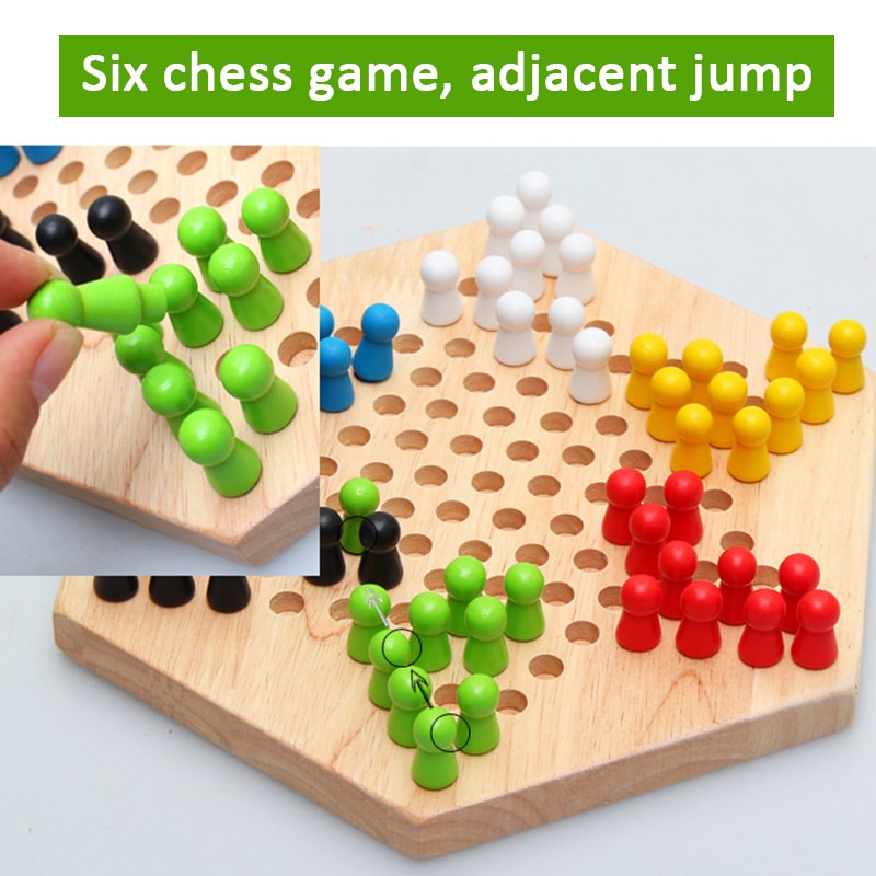 Traditional Hexagon Chess Game Wooden Chinese Checkers Family Game Set Board Games