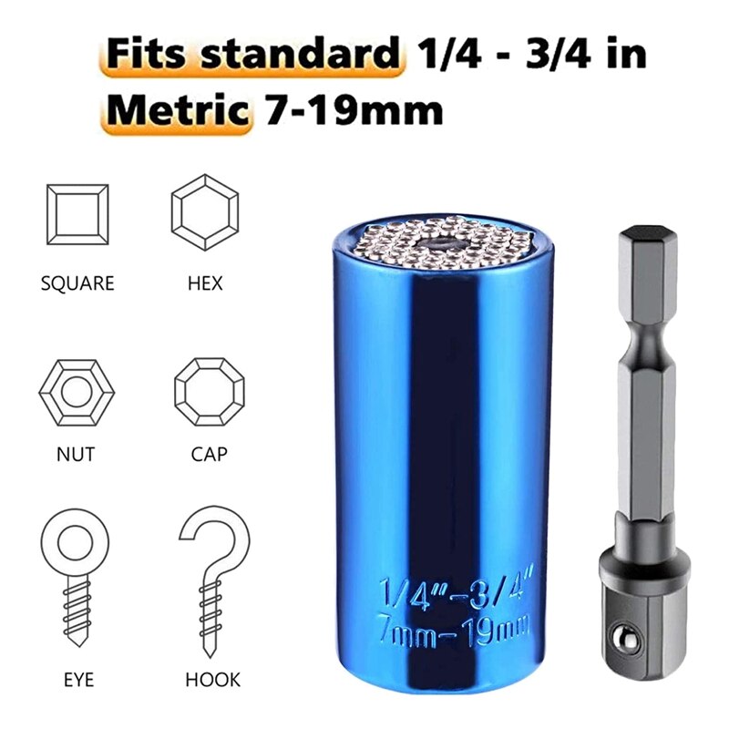 6Pcs Universal Socket (7-19mm) Sockets Tools Multi-Function Wrench Repair Kit with Power Drill Adapter