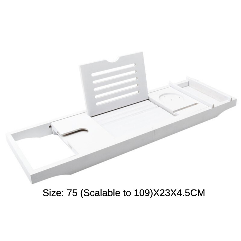 Bath Bar Storage Rack Multi-function Telescopic Toilet Flat-panel Phone Stand Bathroom Shower Stand Bamboo BathTub Sink Tray: White Single-box