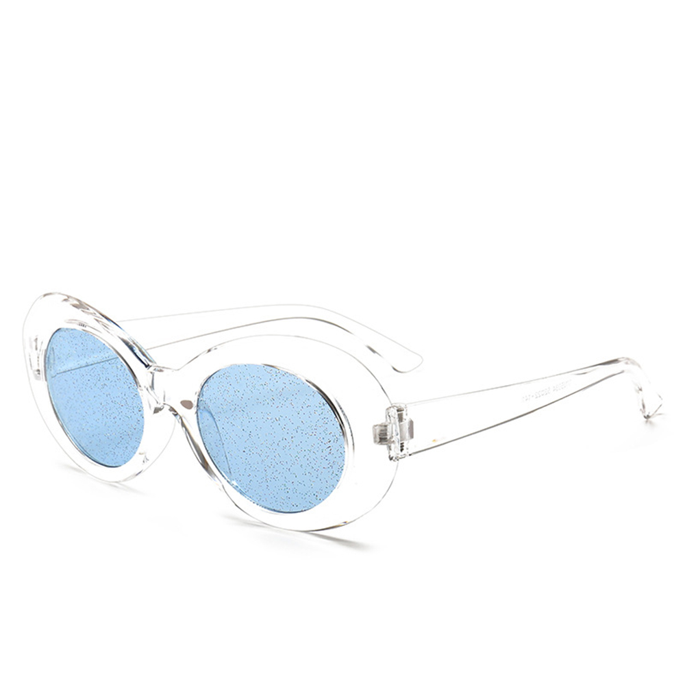 Ovale briller slik farve solbriller kvinder solbriller linse legeret solbriller kvindelige brille stel driver briller glitter: Blå gennemsigtig