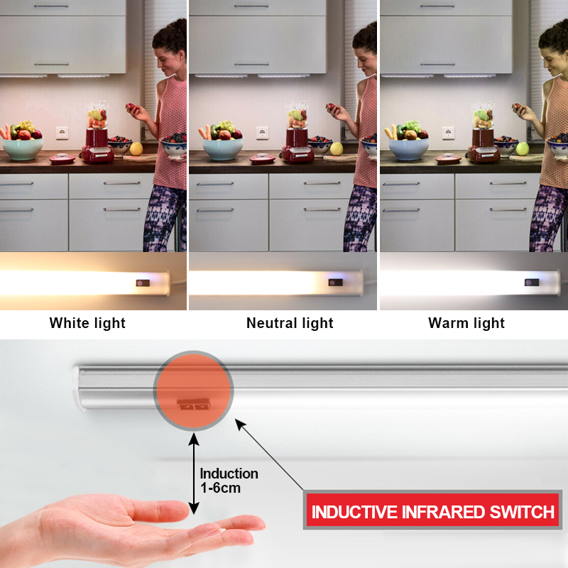 Luz LED debajo de las luces del gabinete para cocina, interruptor de barrido manual, Sensor de movimiento PIR, lámpara de armario, luz nocturna Led de 30/40/50cm