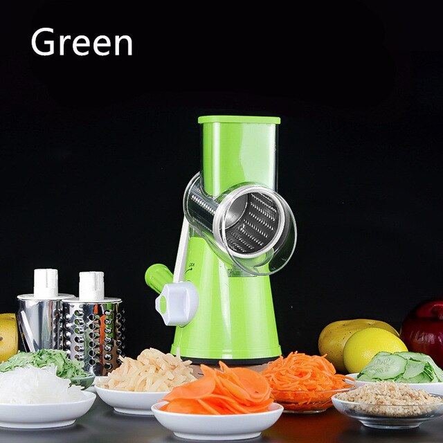 Handleiding Groente Cutter Keuken Tool Ronde Mandoline Slicer Aardappel Wortel Rasp Snijmachine met 3 Rvs Chopper Messen 5Z: green