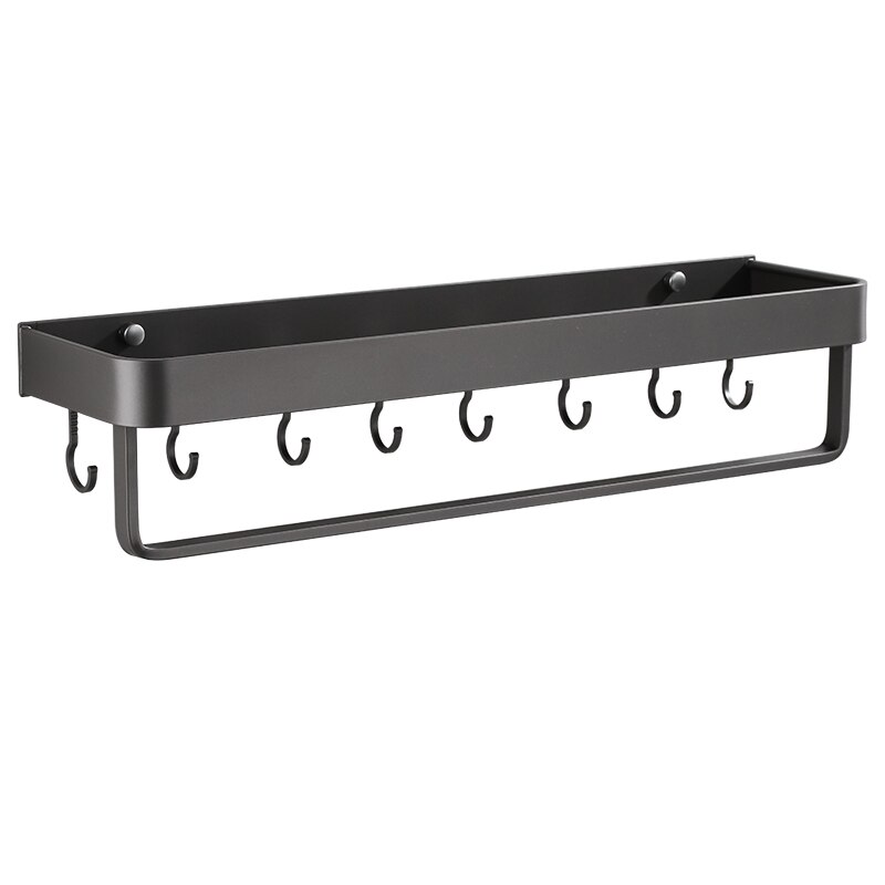 Bathroom Shelf Bath Shower Shelf with Hook Bar Bath Shampoo Holder Bathroom shelf Black Aluminum Kitchen Storage holder