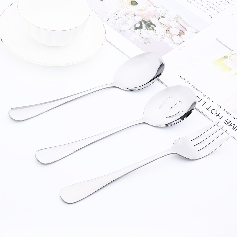 5Pcs Silver Dinnerware Set Stainless Steel Cutlery Service Utensils Buffet Catering Cake Spatula Service Spoon Fork Flatware Set