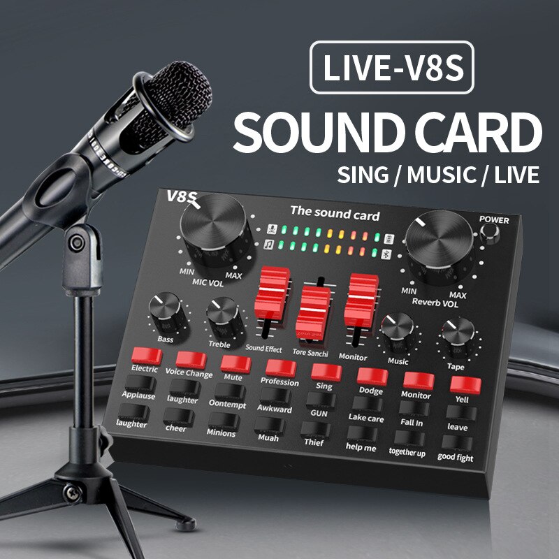 Neue V8 Soundkarte Audio- einstellen Schnittstelle Externe Usb Live Mikrofon Soundkarte Bluetooth Funktion Für Computer Pc praktisch
