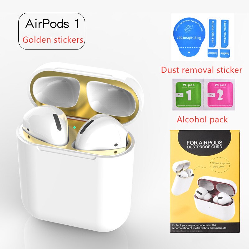 Stickers for Airpods pro 2&amp;1 Case Dust Guard cute Skin Inner Cover Accessories Film for Apple Airpods Pro 2 1 Stickers: Golden airpod 1