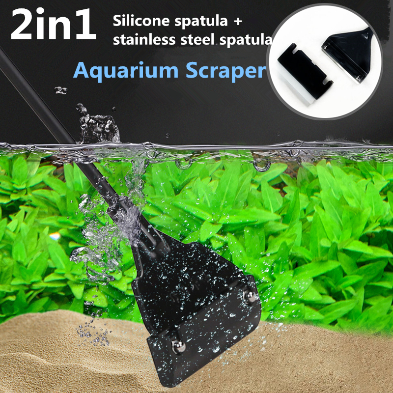 Stainless Steel Aquarium Algae Scraper Fish Tank 2in1 Silicone Scraper Blade Aquatic Water Live Plant Grass Cleaning Tool Kit