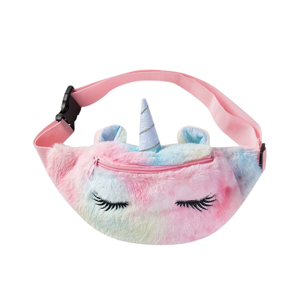 Cute Unicorn Children's Fanny Pack Girls Waist Bag Plush Toys Belt Gradient Color Chest Bag Cartoon Coin Purse Travel Chest Bag: rainbow B