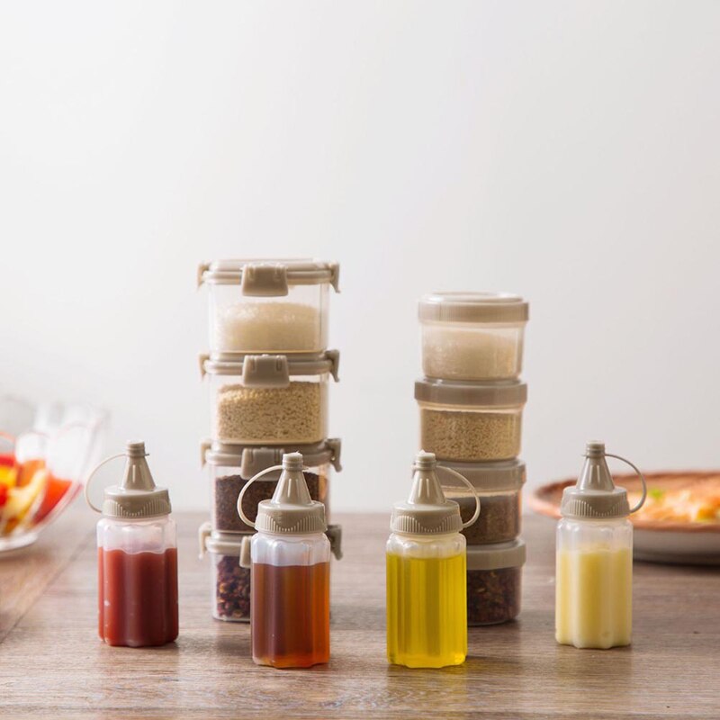 4PCS/Set Mini Portable Seasoning Box Jam Squeeze Bottle Suit Barbecue Seasoning Sauce Bottle Kitchen Transparent Spice Jar