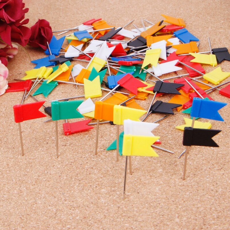 Chinchetas con de mapa y bandera para dibujo, tachuelas para pulgar, tablero de corcho, suministros escolares para el hogar y la Oficina, 7 colores con caja, 100 Uds.