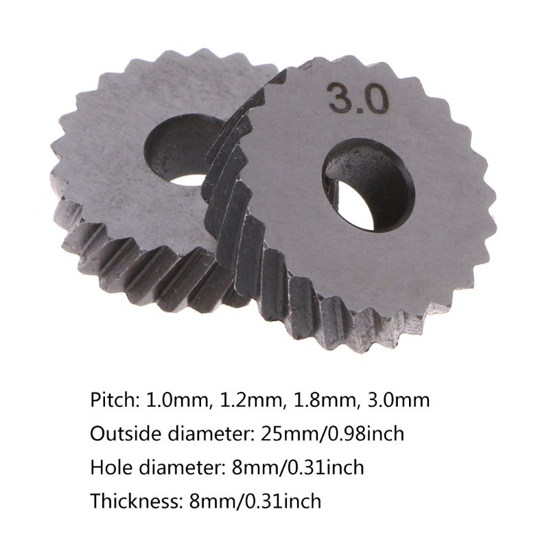 2pcs Diagonal Linear Knurl Wheels Knurling Knurler Tool 1.0/1.2/1.8/3.0mm Pitch