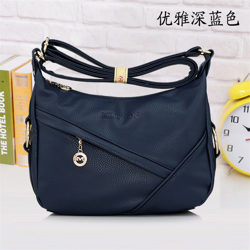 Top femmes Messenger sac femme Litchi cuir moyen sac célèbre dames sac à main moyen âge femme sacs à bandoulière: NAVY BLUE