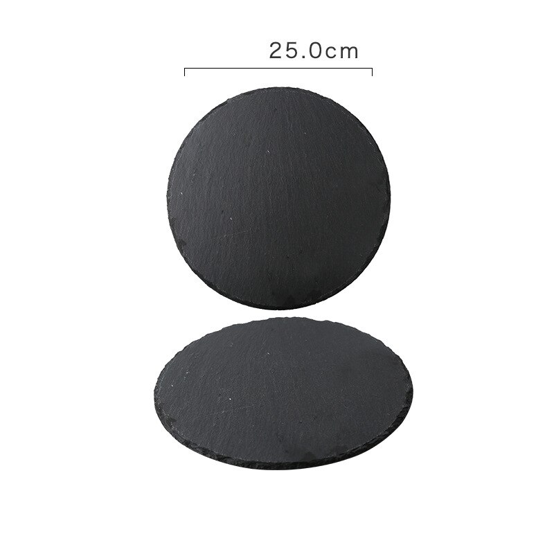 Circular Texture matte black premium rock stone steak western dinner plate luxury feel: 25cm