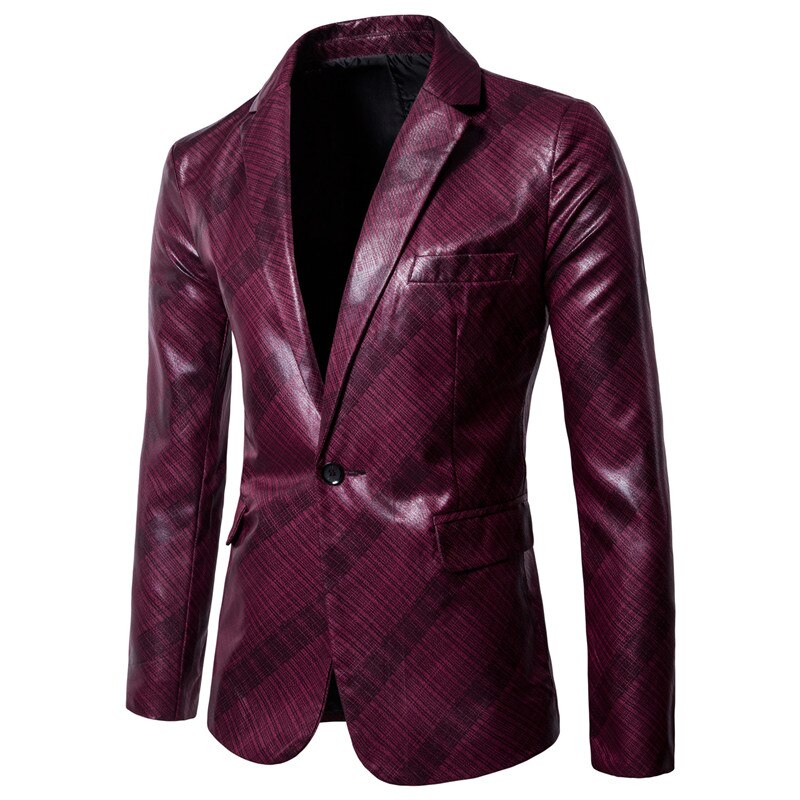 Blazer heren casual schuine streep bedrukte glanzende blazer masculino heren klassiek bruidsjonkers trouwpakken feestjas 3xl: Wijn / M