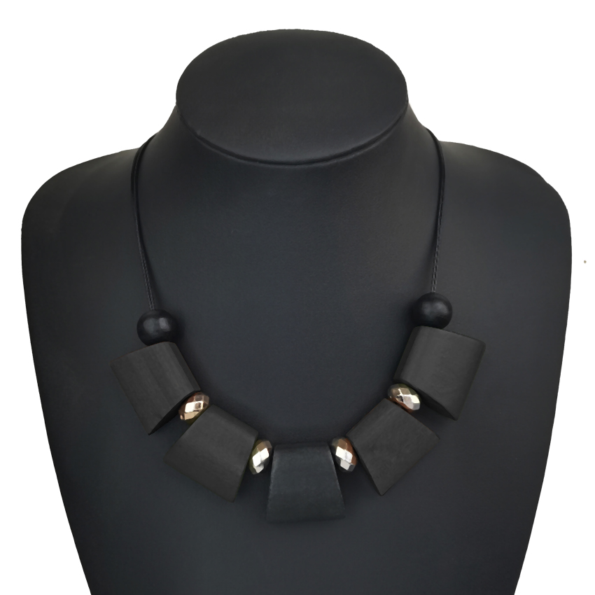 Collar con pechera étnico Vintage para mujer, escalera geométrica, collares de cuentas de madera, colgantes, nueva , joyería para el cuello: Oro oscuro
