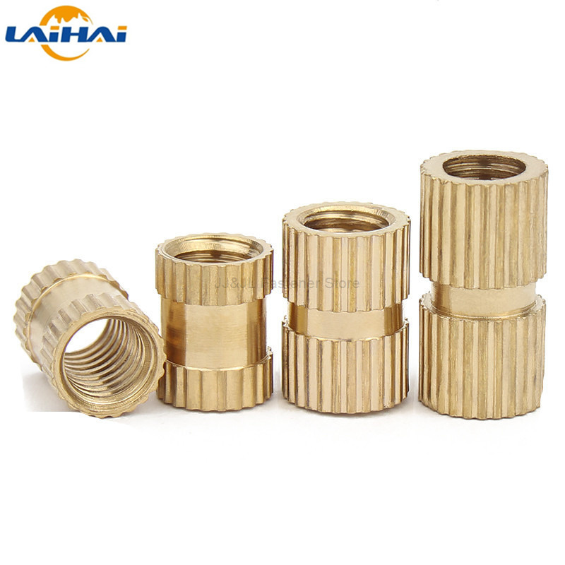 100 uds/50 uds/20 piezas Uds/10 Uds m1.4 M2 M2.5 M3 M4 M5 M6 M8 tuerca de inserción Braas moldeo por inyección tuercas de insertos de rosca moleteadas de latón